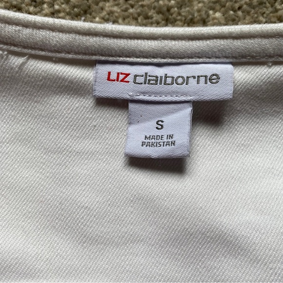 🎉LIZ CLAIBORNE Denim Peplum Jean Jacket, Size SM, White - Picture 5 of 6